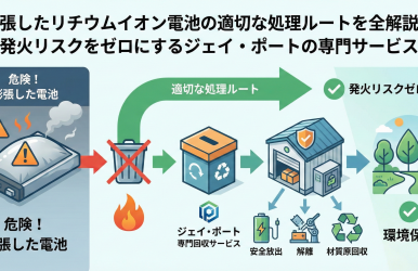 膨張したリチウムイオン電池の処理フロー